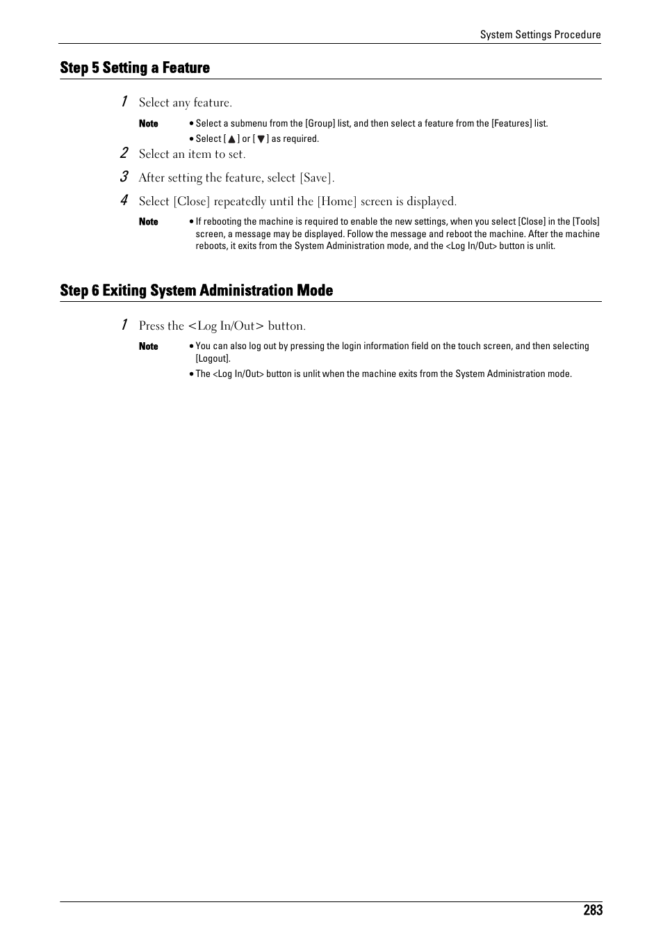 Step 5 setting a feature, Step 6 exiting system administration mode | Dell C5765DN MFP Color Laser Printer User Manual | Page 283 / 675