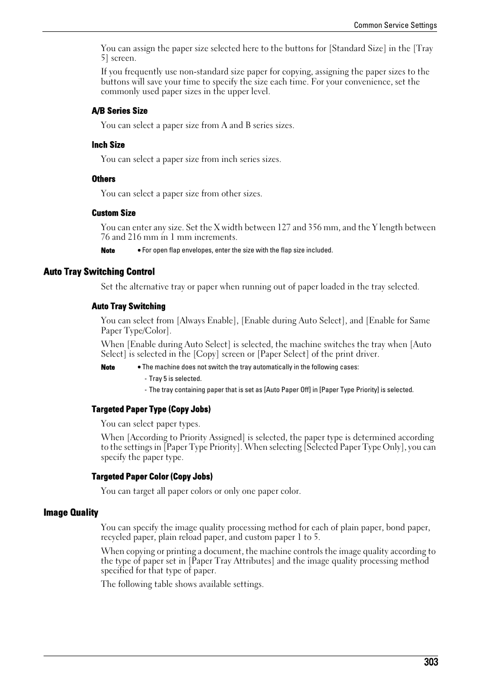 Auto tray switching control" (p.303), Image quality" (p.303) | Dell C5765DN MFP Color Laser Printer User Manual | Page 303 / 675