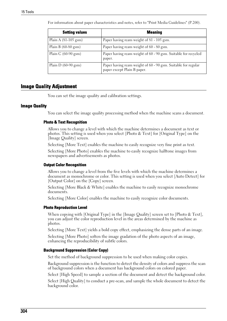 Image quality adjustment, To "output color recognition" (p.304), Image quality adjustment" (p.304) | Image quality" (p.304) | Dell C5765DN MFP Color Laser Printer User Manual | Page 304 / 675