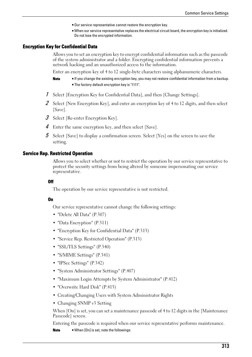 Encryption key for confidential data" (p.313), Service rep. restricted operation" (p.313) | Dell C5765DN MFP Color Laser Printer User Manual | Page 313 / 675