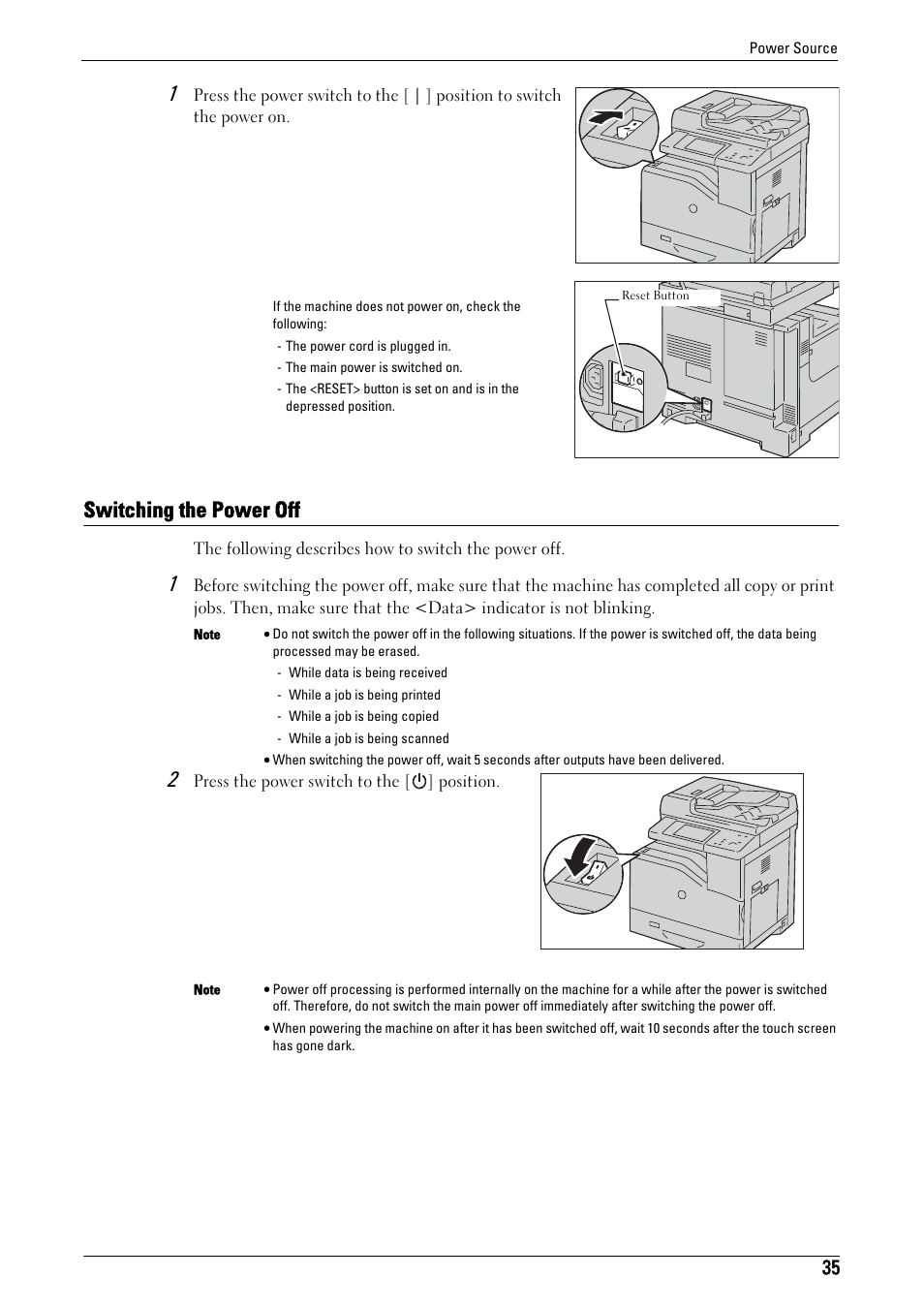 Switching the power off | Dell C5765DN MFP Color Laser Printer User Manual | Page 35 / 675