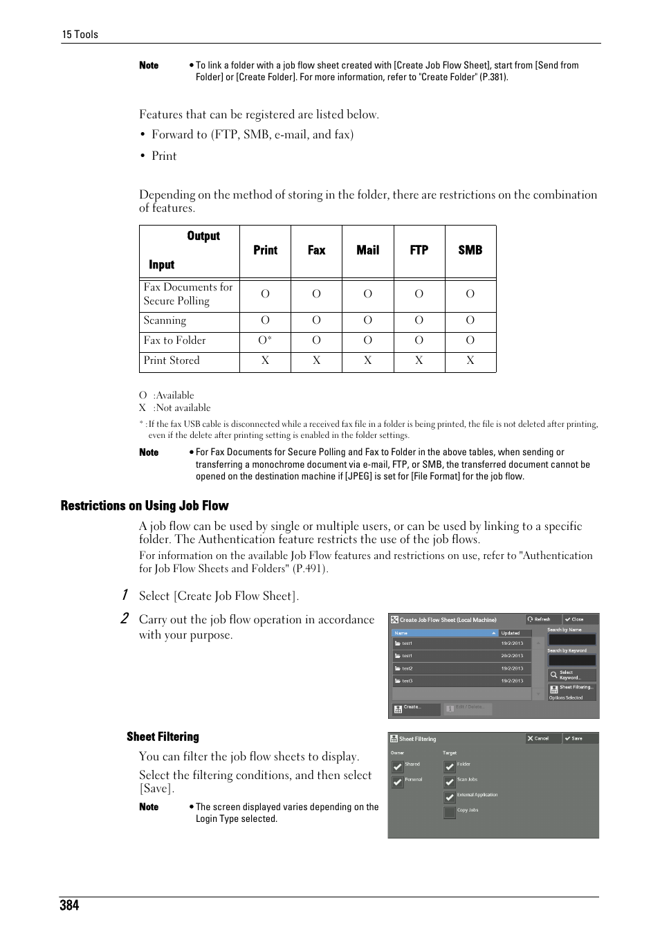 Restrictions on using job flow" (p.384) | Dell C5765DN MFP Color Laser Printer User Manual | Page 384 / 675