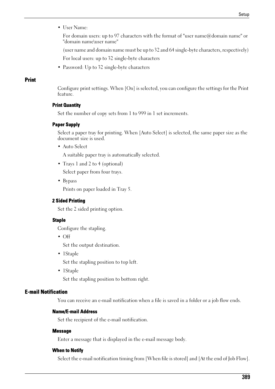 Print" (p.389), E-mail notification" (p.389) | Dell C5765DN MFP Color Laser Printer User Manual | Page 389 / 675