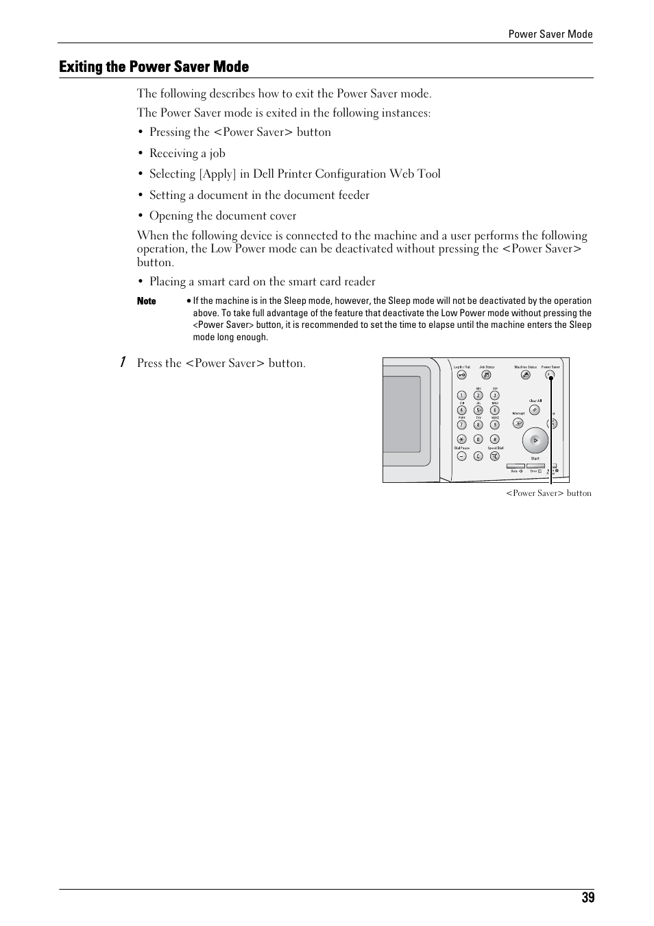 Exiting the power saver mode | Dell C5765DN MFP Color Laser Printer User Manual | Page 39 / 675