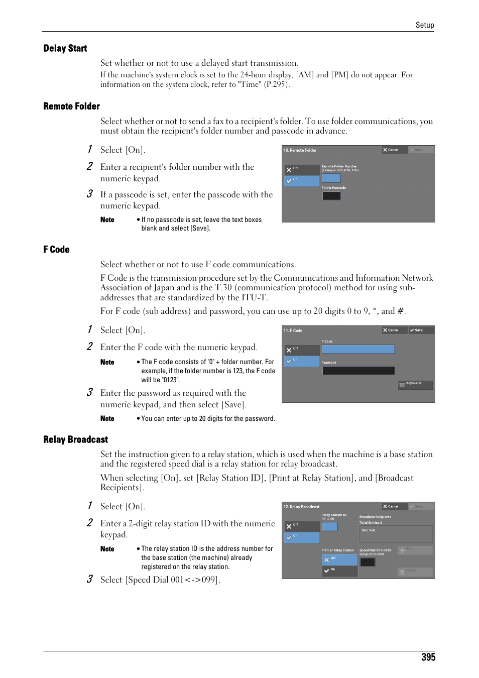 Delay start" (p.395), Remote folder" (p.395), F code" (p.395) | Relay broadcast" (p.395) | Dell C5765DN MFP Color Laser Printer User Manual | Page 395 / 675