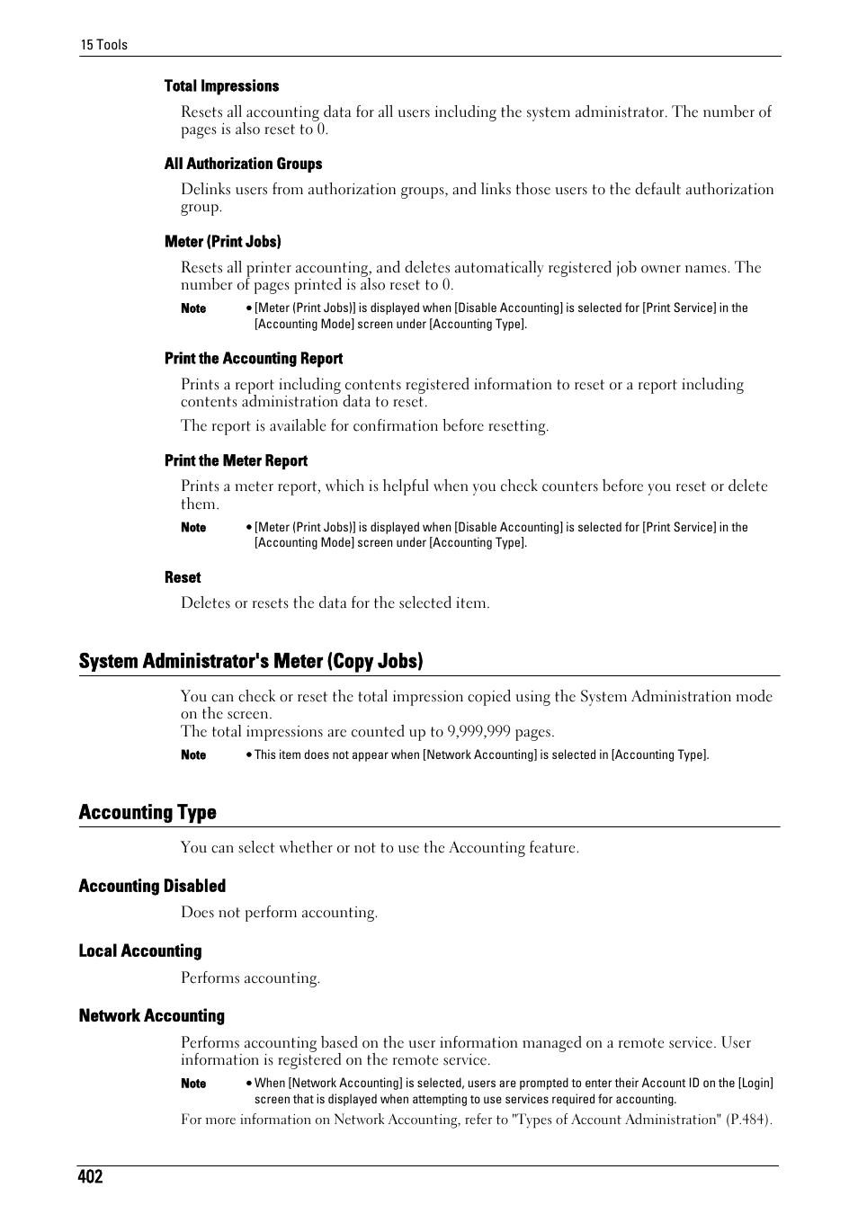 System administrator's meter (copy jobs), Accounting type, System administrator's meter (copy | Jobs)