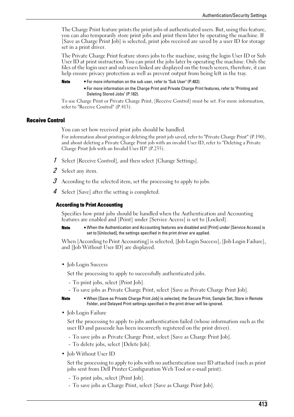 Receive control" (p.413), Receive control | Dell C5765DN MFP Color Laser Printer User Manual | Page 413 / 675