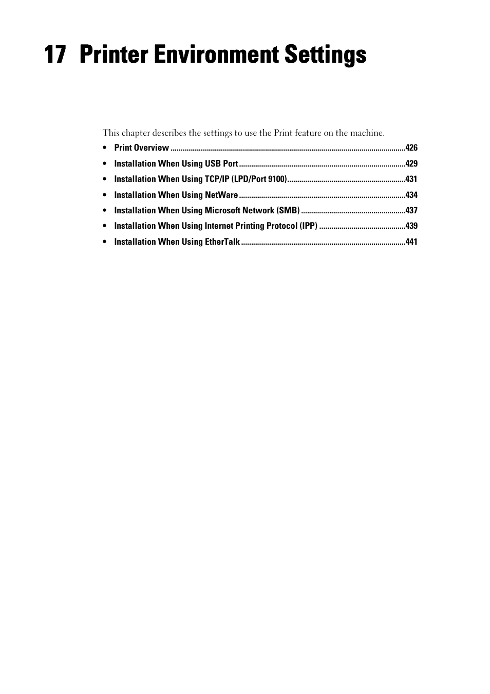 17 printer environment settings, Printer environment settings, R to "printer environment settings | P.425) o | Dell C5765DN MFP Color Laser Printer User Manual | Page 425 / 675