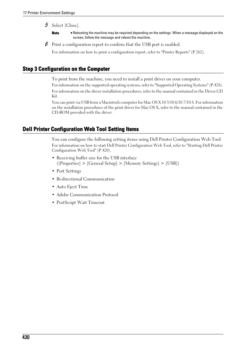 Step 3 configuration on the computer, Dell printer configuration web tool setting items, Dell printer configuration web tool | Setting items" (p.430) | Dell C5765DN MFP Color Laser Printer User Manual | Page 430 / 675