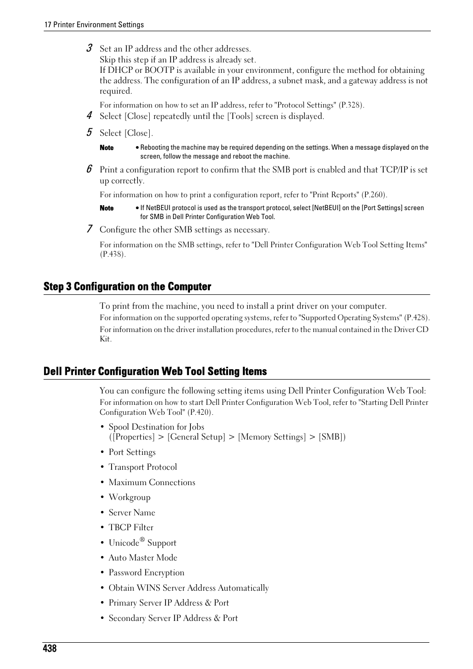 Step 3 configuration on the computer, Dell printer configuration web tool setting items, R to "dell printer | Configuration web tool setting items" (p.438) | Dell C5765DN MFP Color Laser Printer User Manual | Page 438 / 675