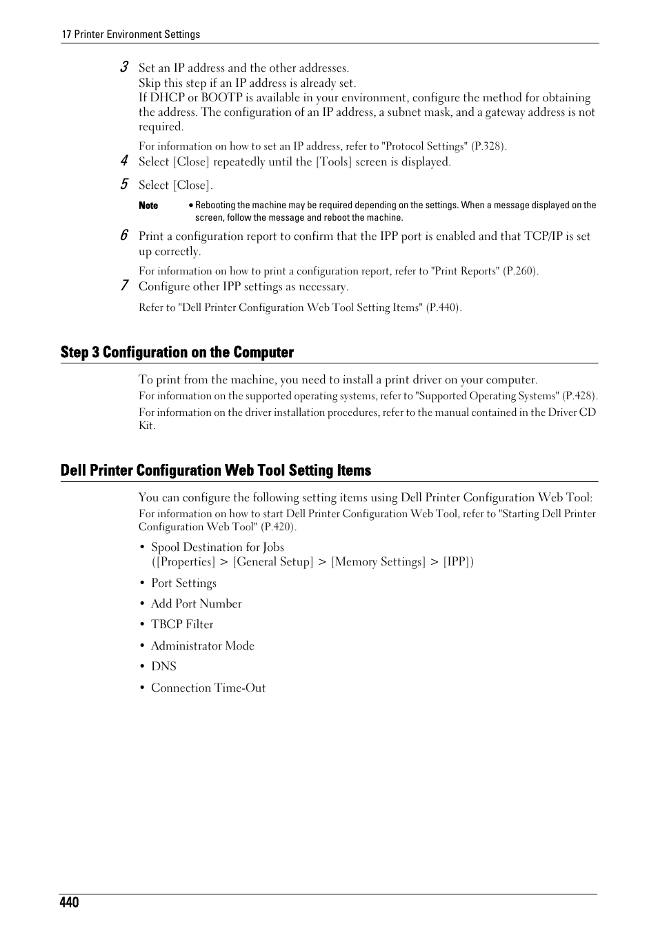 Step 3 configuration on the computer, Dell printer configuration web tool setting items, R to "dell printer | Configuration web tool setting items" (p.440) | Dell C5765DN MFP Color Laser Printer User Manual | Page 440 / 675