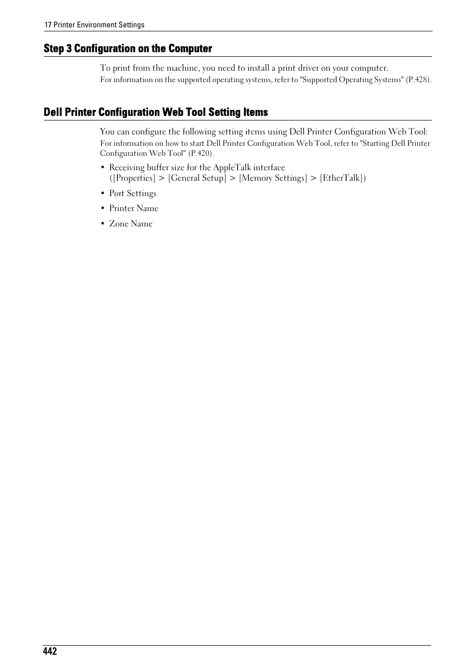 Step 3 configuration on the computer, Dell printer configuration web tool setting items, Dell printer configuration web tool | Setting items" (p.442), Dell printer configuration web tool setting, Items" (p.442) | Dell C5765DN MFP Color Laser Printer User Manual | Page 442 / 675