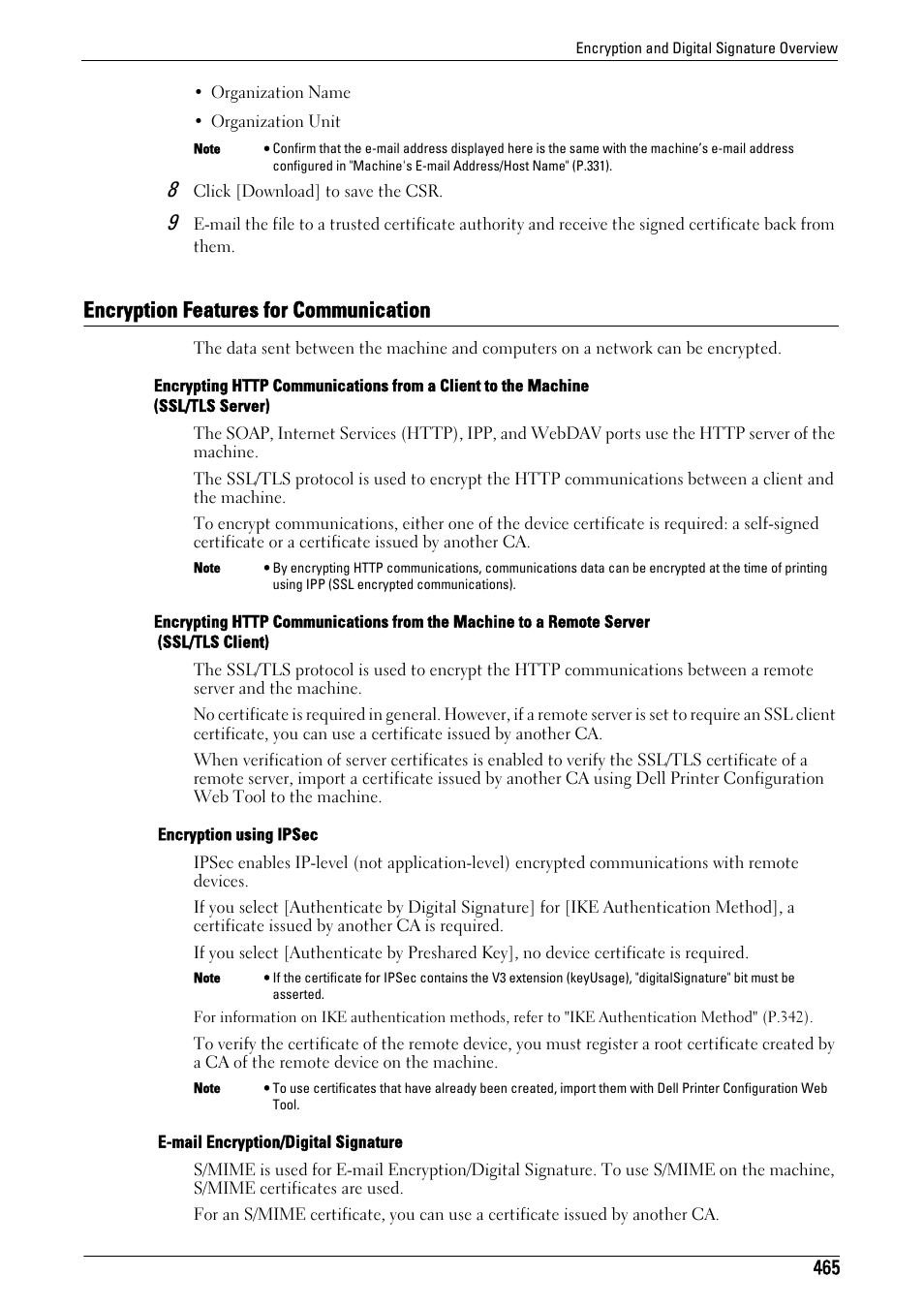 Encryption features for communication | Dell C5765DN MFP Color Laser Printer User Manual | Page 465 / 675