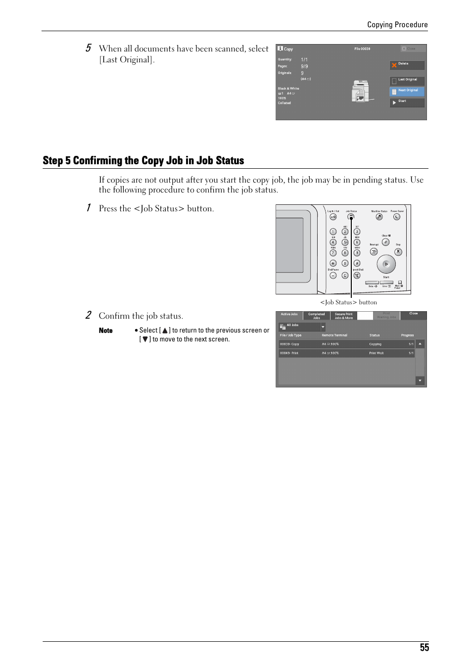 Step 5 confirming the copy job in job status | Dell C5765DN MFP Color Laser Printer User Manual | Page 55 / 675