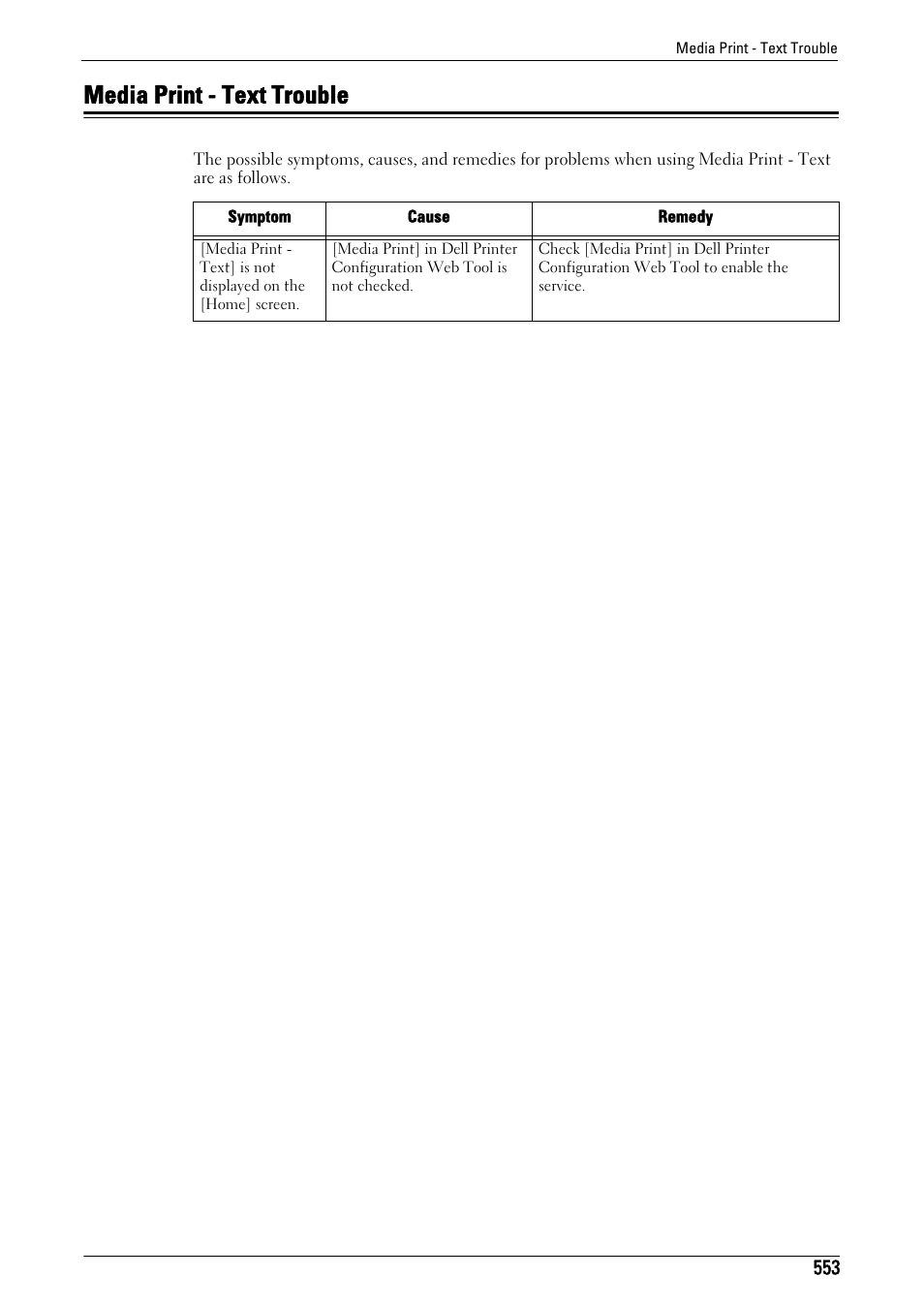 Media print - text trouble, Media print - text trouble" (p.553) | Dell C5765DN MFP Color Laser Printer User Manual | Page 553 / 675