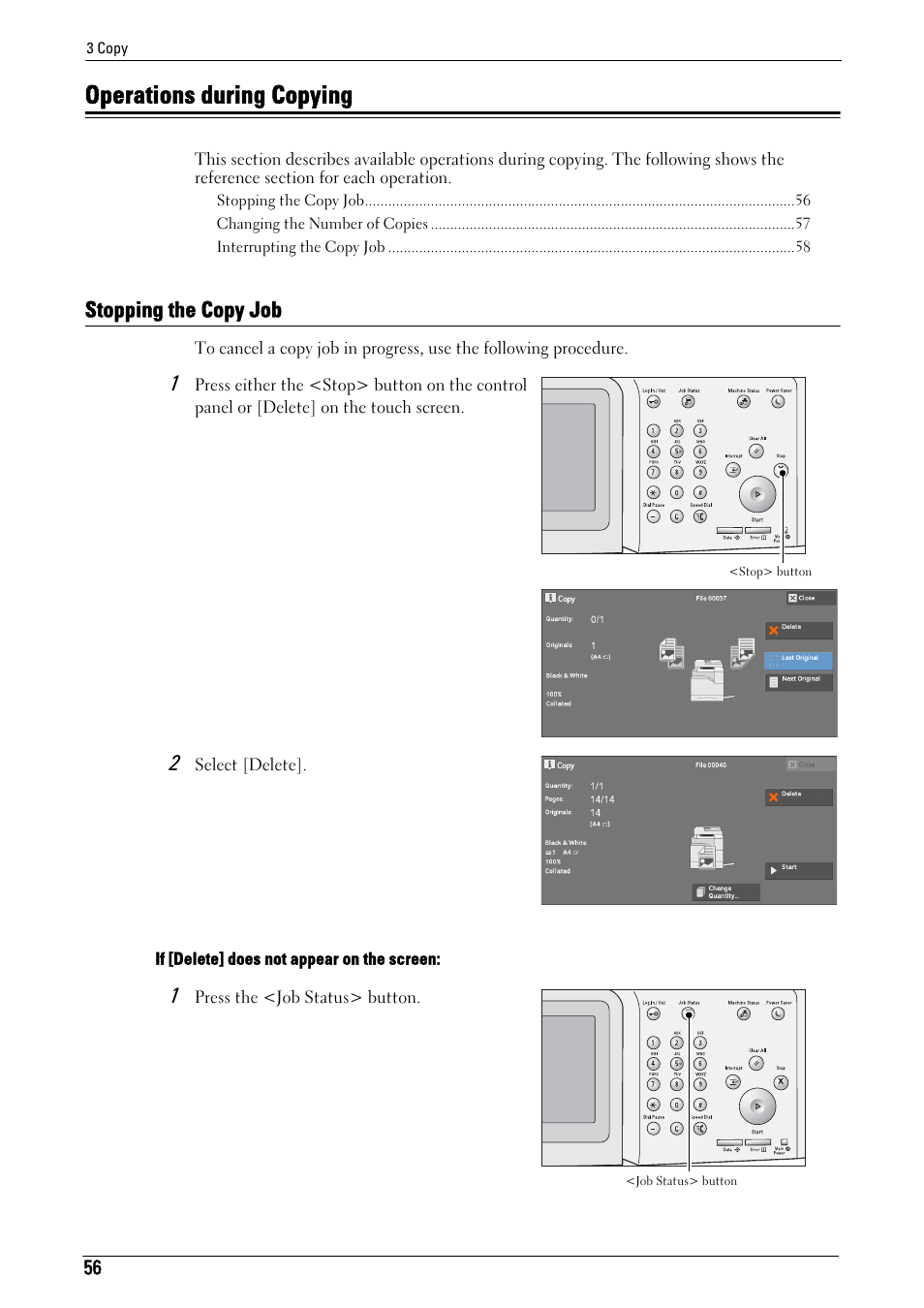 Operations during copying, Stopping the copy job | Dell C5765DN MFP Color Laser Printer User Manual | Page 56 / 675