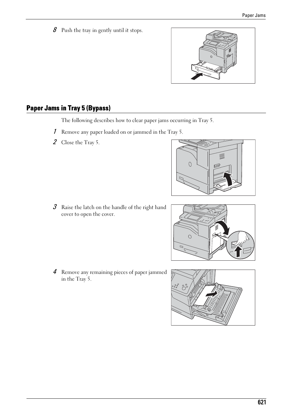 Paper jams in tray 5 (bypass) | Dell C5765DN MFP Color Laser Printer User Manual | Page 621 / 675