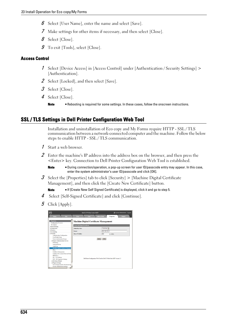 Ssl / tls settings in dell pri, Access control, P.634) | Dell C5765DN MFP Color Laser Printer User Manual | Page 634 / 675