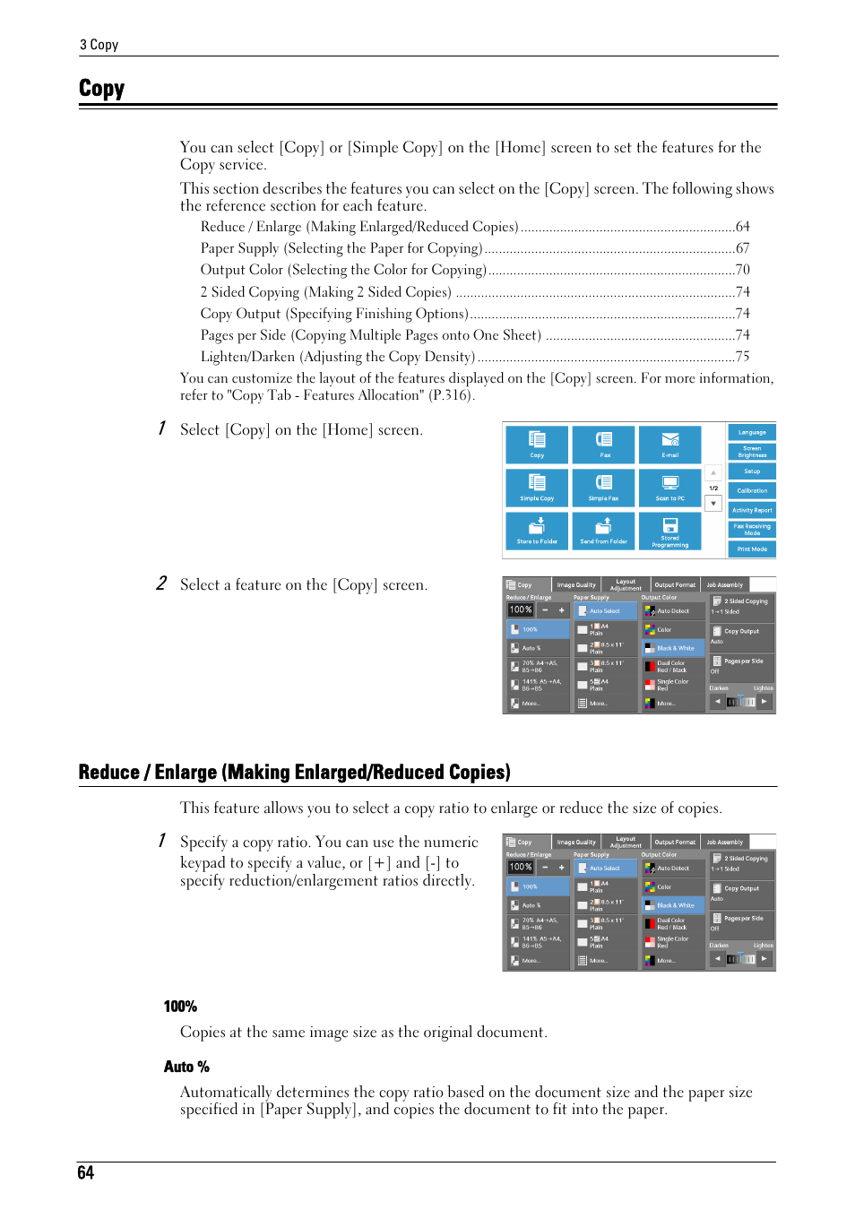 Copy, Reduce / enlarge (making enlarged/reduced copies), Reduce / enlarge | Copy" (p.64) | Dell C5765DN MFP Color Laser Printer User Manual | Page 64 / 675