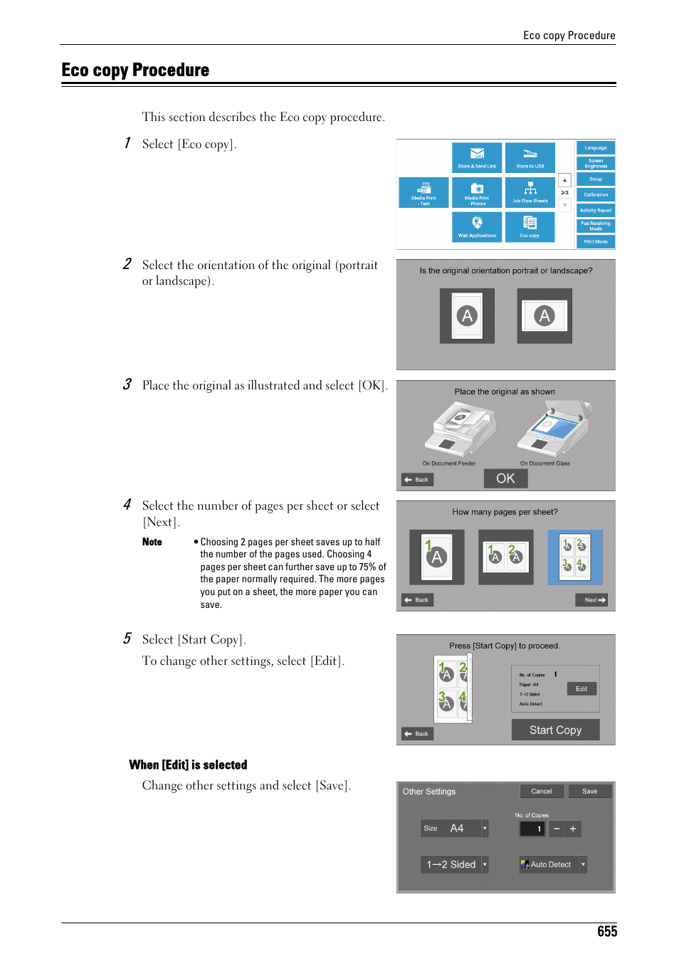 Eco copy procedure, Eco copy | Dell C5765DN MFP Color Laser Printer User Manual | Page 655 / 675