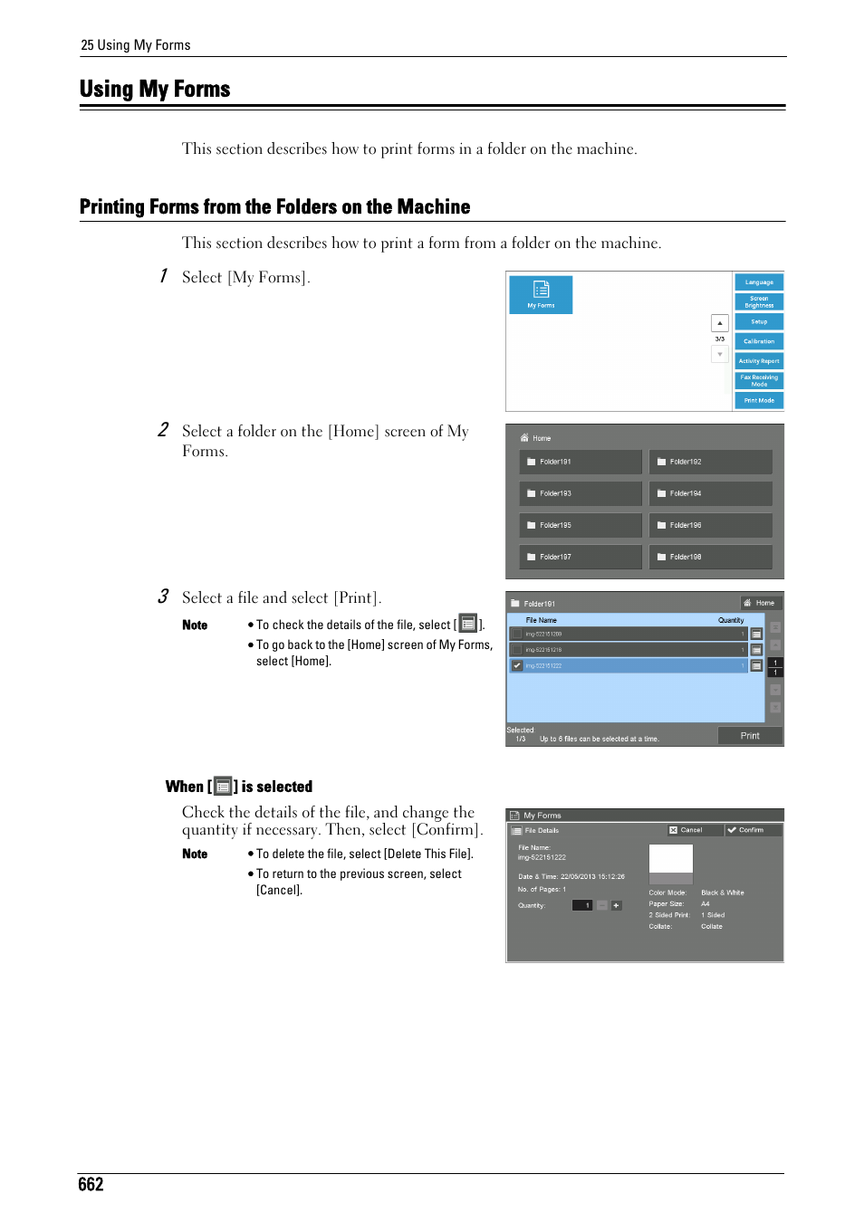 Using my forms, Printing forms from the folders on the machine | Dell C5765DN MFP Color Laser Printer User Manual | Page 662 / 675