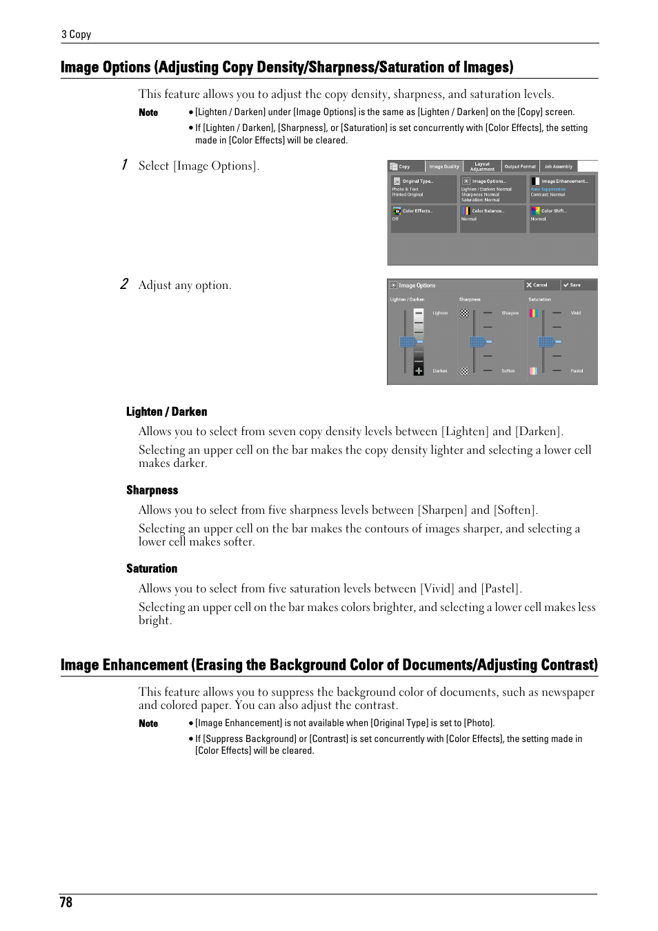 Image options (adjusting copy, Image enhancement | Dell C5765DN MFP Color Laser Printer User Manual | Page 78 / 675