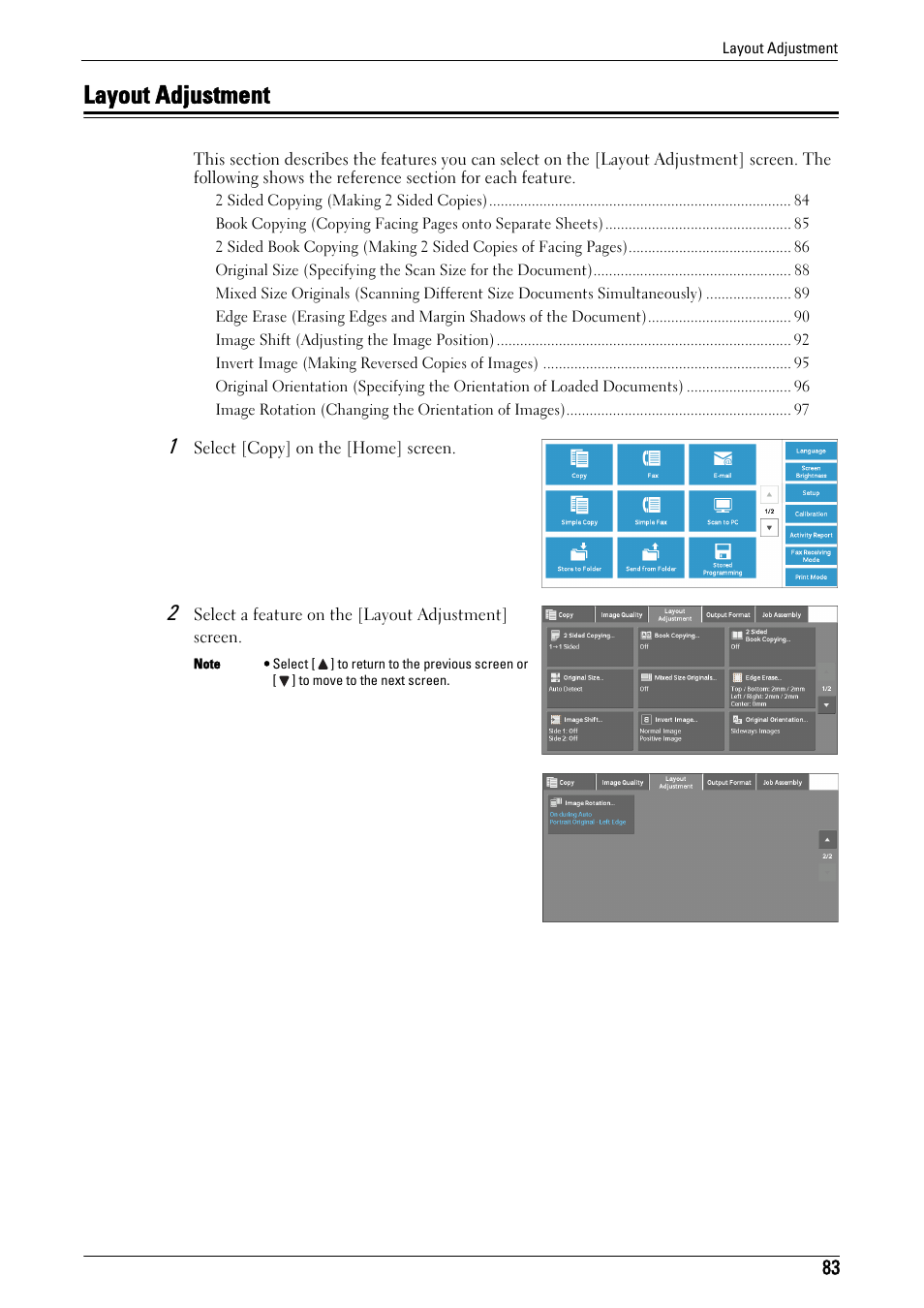 Layout adjustment, Layout adjustment" (p.83) | Dell C5765DN MFP Color Laser Printer User Manual | Page 83 / 675