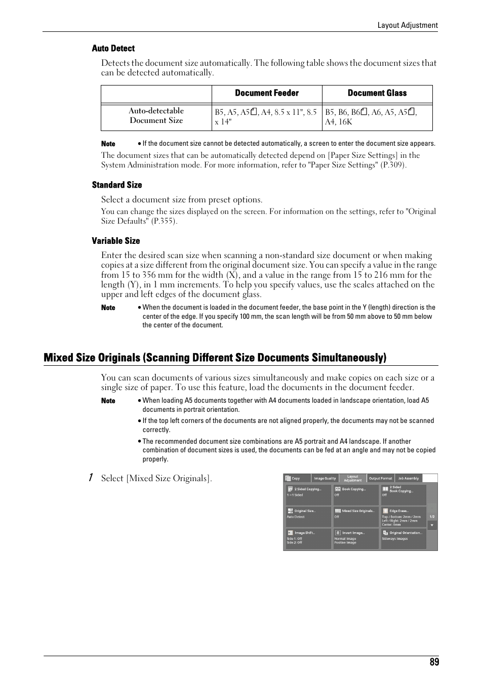 Mixed size originals, Mixed size originals (scanning, Different size documents simultaneously)" (p.89) | Dell C5765DN MFP Color Laser Printer User Manual | Page 89 / 675