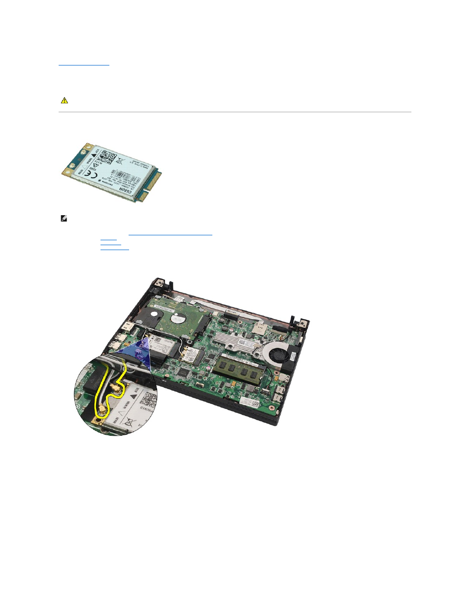 Wwan card, Removing the wwan card | Dell Latitude 2120 (Late 2010) User Manual | Page 15 / 62