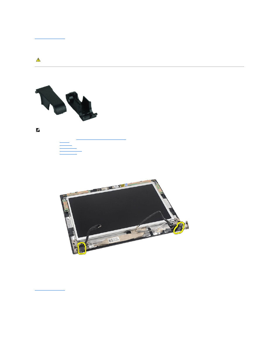 Display-hinge covers, Removing the display-hinge covers, Replacing the display-hinge covers | Dell Latitude 2120 (Late 2010) User Manual | Page 30 / 62