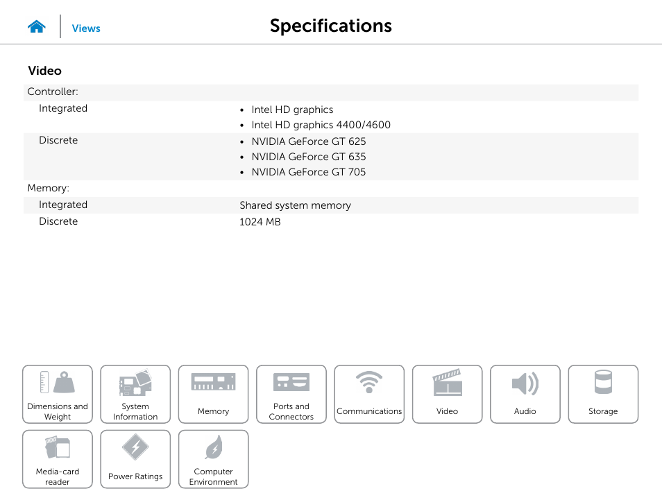 Video, Specifications | Dell Inspiron Desktop (3847, Early 2013) User Manual | Page 10 / 15