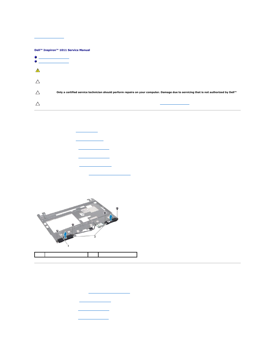 Speakers, Removing the speakers, Replacing the speakers | Dell Inspiron Mini 10v (1011, Mid 2009) User Manual | Page 37 / 42