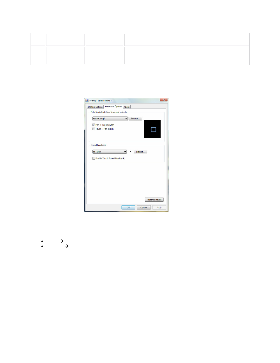 2 interaction options tab, 1 auto mode switching graphical indicator, 2 sound feedback | 3 multi-touch gestures tab, 1 gestures, Interaction options, Multi-touch gestures | Dell Latitude XT2 XFR (Late 2009) User Manual | Page 18 / 94