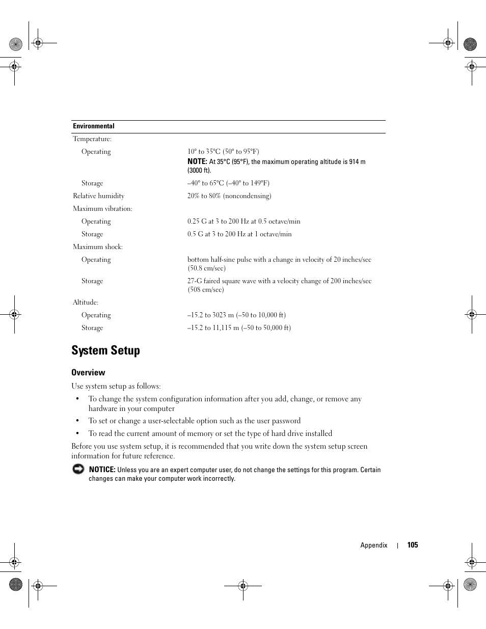 System setup, Overview | Dell Dimension 5000 User Manual | Page 105 / 140