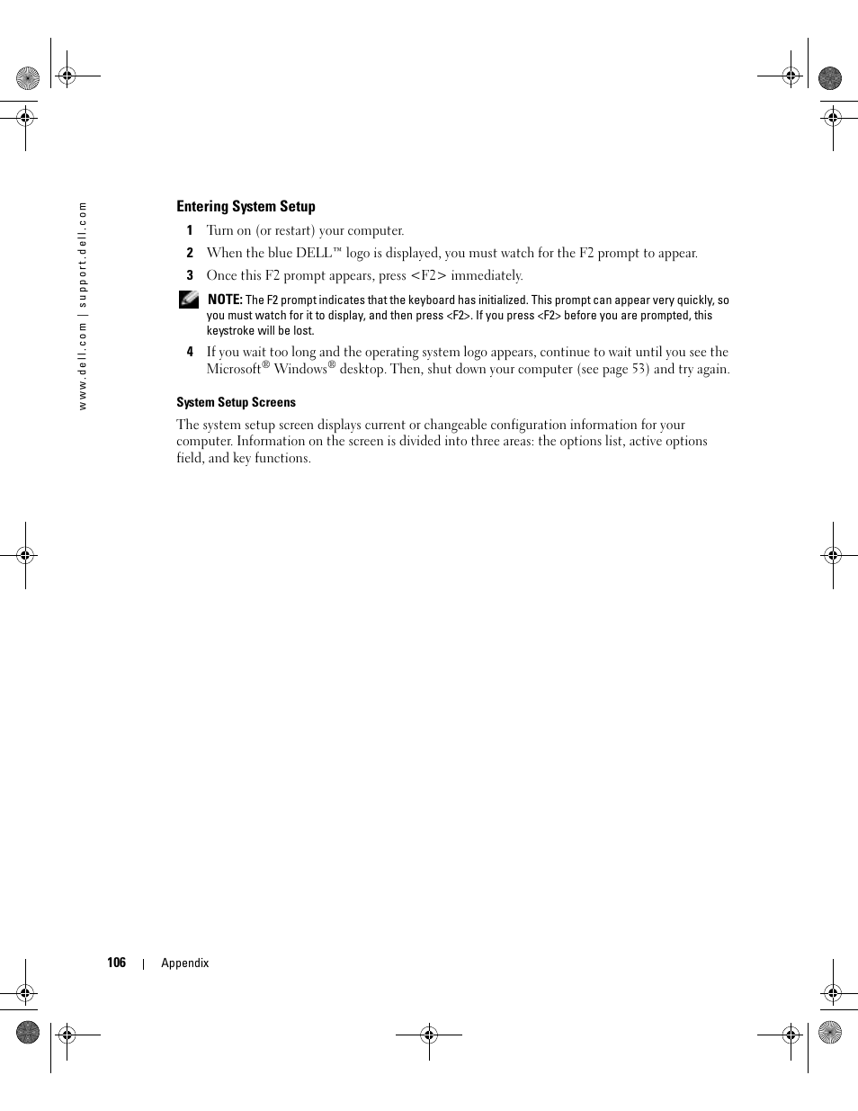 Entering system setup | Dell Dimension 5000 User Manual | Page 106 / 140