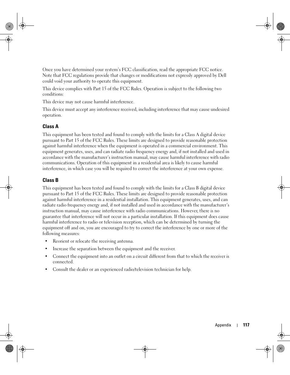 Class a, Class b | Dell Dimension 5000 User Manual | Page 117 / 140