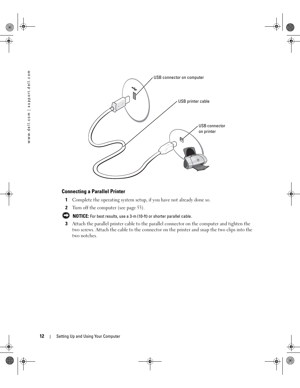 Connecting a parallel printer | Dell Dimension 5000 User Manual | Page 12 / 140