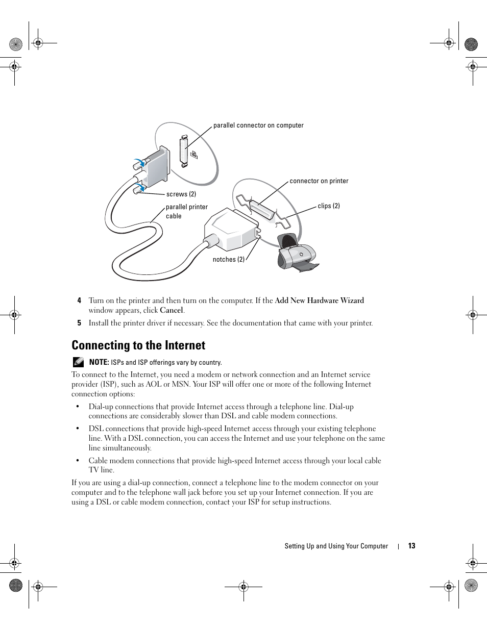 Connecting to the internet | Dell Dimension 5000 User Manual | Page 13 / 140