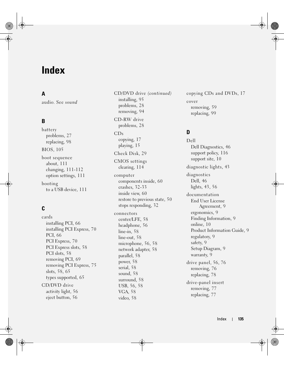 Index | Dell Dimension 5000 User Manual | Page 135 / 140