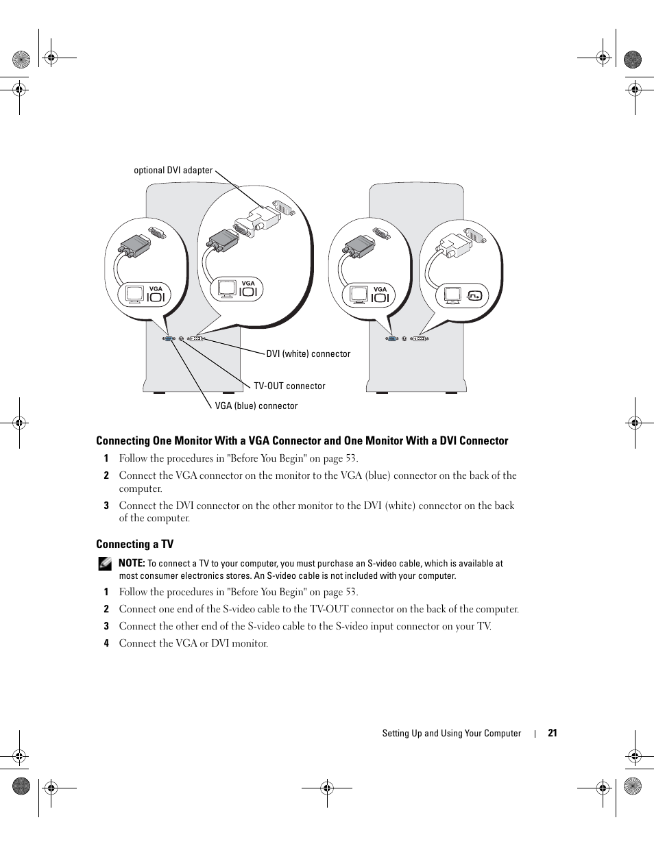 Connecting a tv | Dell Dimension 5000 User Manual | Page 21 / 140