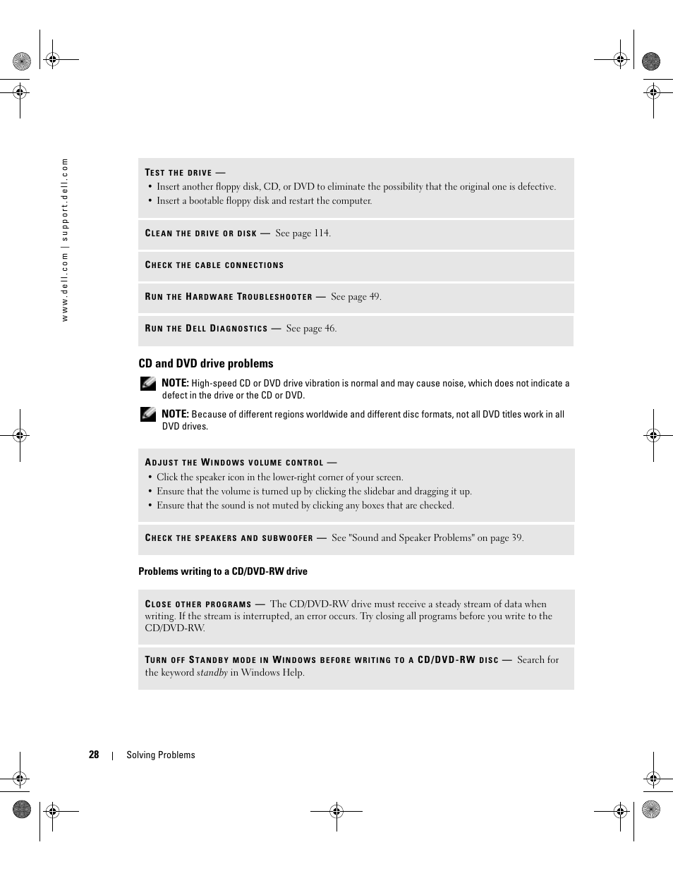 Cd and dvd drive problems | Dell Dimension 5000 User Manual | Page 28 / 140