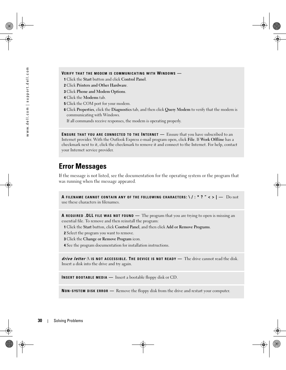 Error messages | Dell Dimension 5000 User Manual | Page 30 / 140