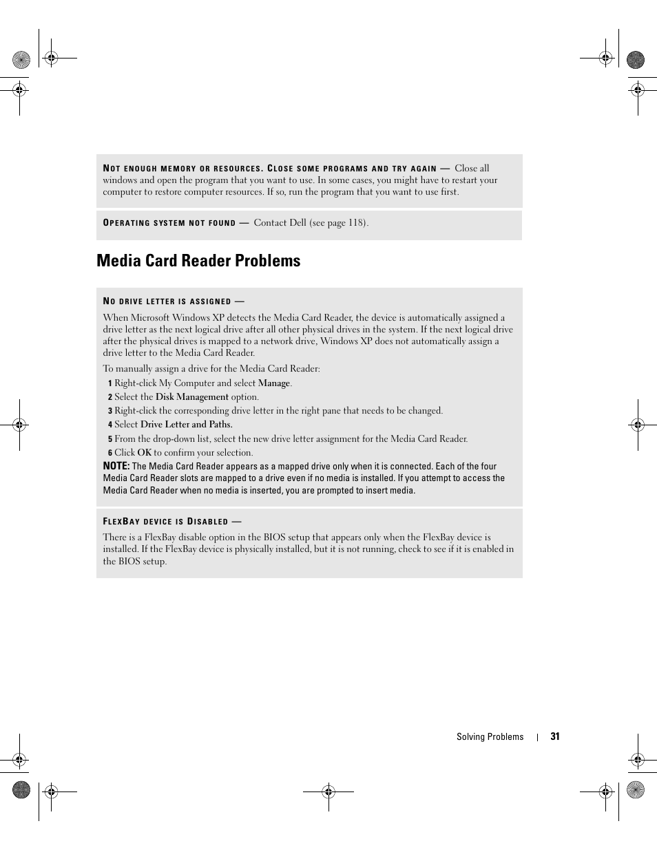 Media card reader problems | Dell Dimension 5000 User Manual | Page 31 / 140