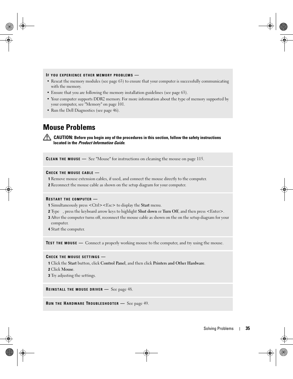 Mouse problems | Dell Dimension 5000 User Manual | Page 35 / 140