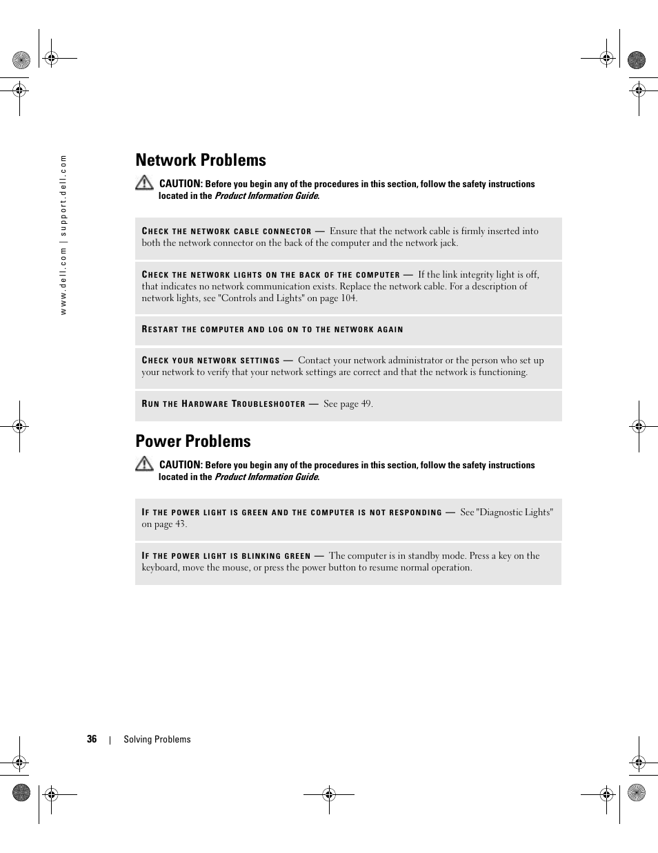 Network problems, Power problems, And try again | Dell Dimension 5000 User Manual | Page 36 / 140