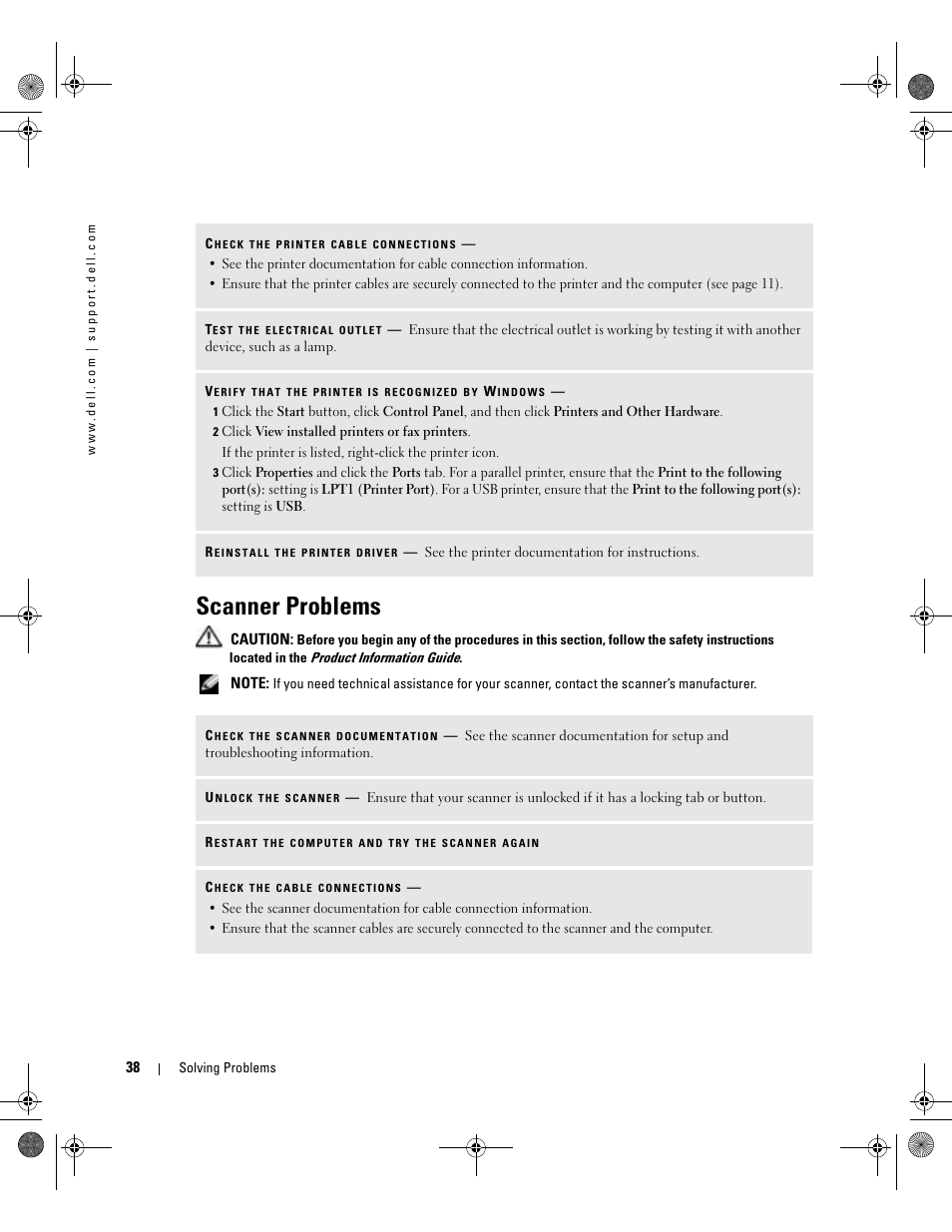 Scanner problems | Dell Dimension 5000 User Manual | Page 38 / 140