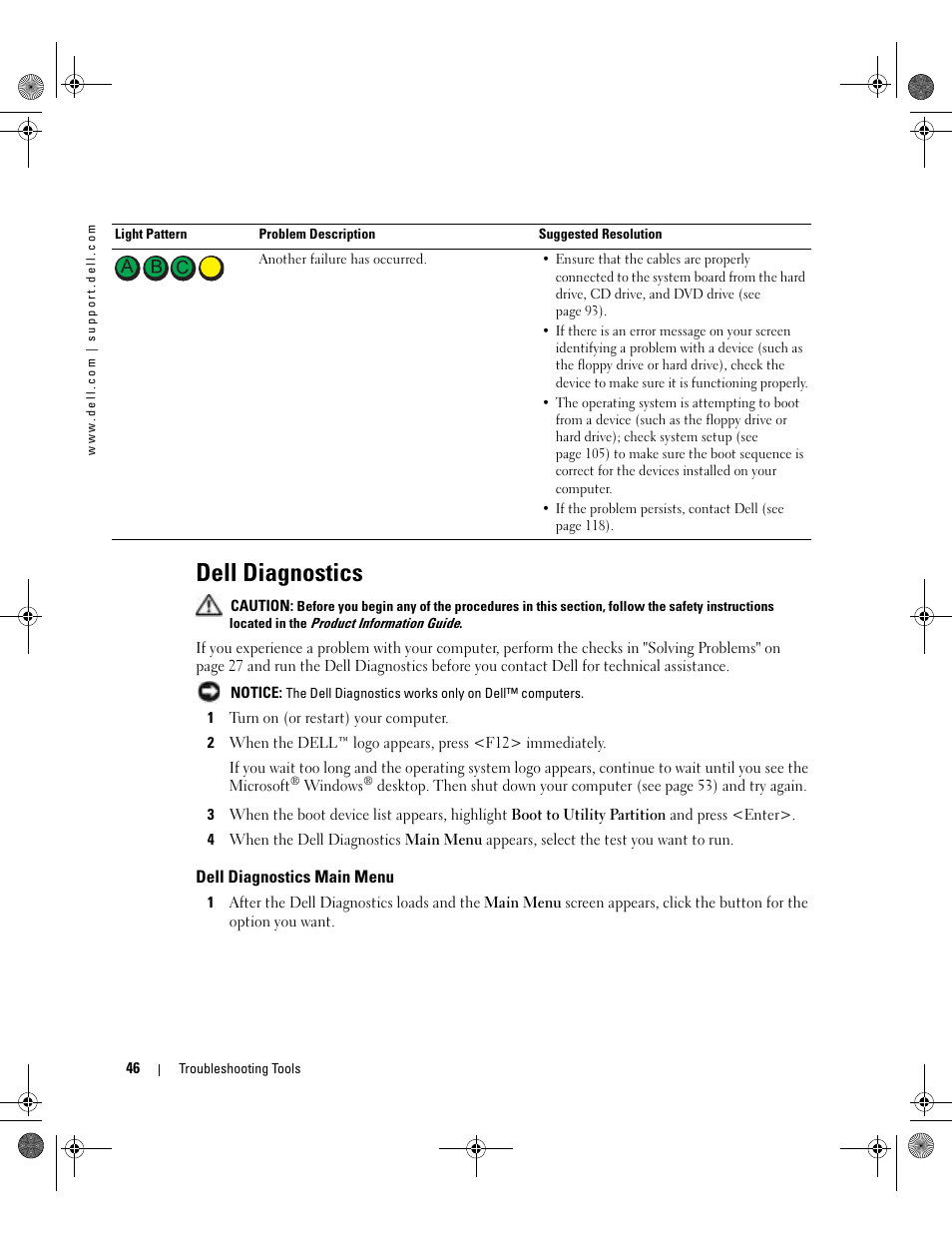 Dell diagnostics, Dell diagnostics main menu | Dell Dimension 5000 User Manual | Page 46 / 140