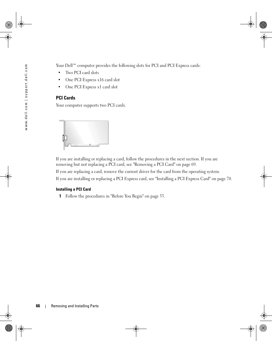 Pci cards | Dell Dimension 5000 User Manual | Page 66 / 140