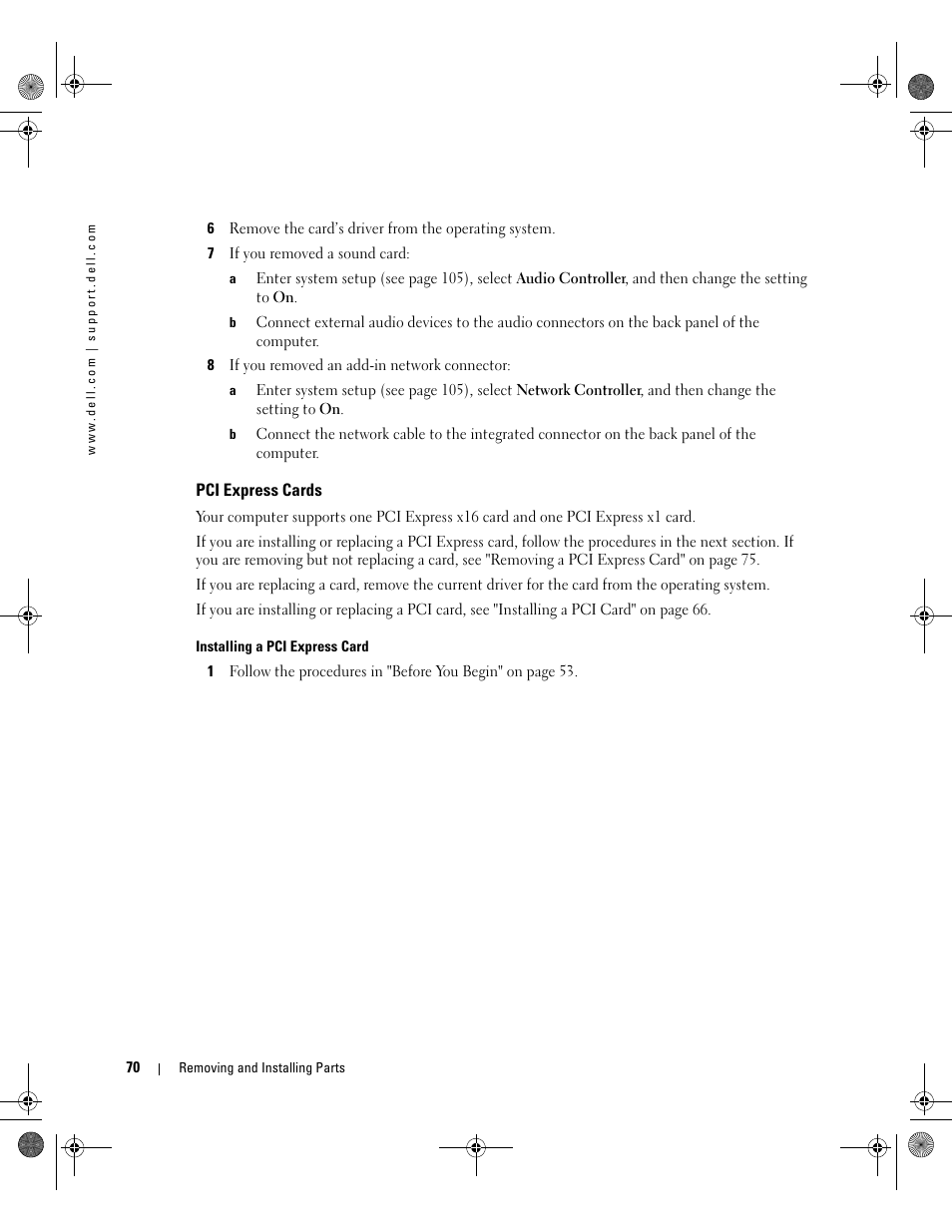 Pci express cards | Dell Dimension 5000 User Manual | Page 70 / 140