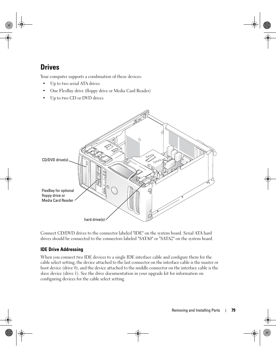 Drives, Ide drive addressing | Dell Dimension 5000 User Manual | Page 79 / 140